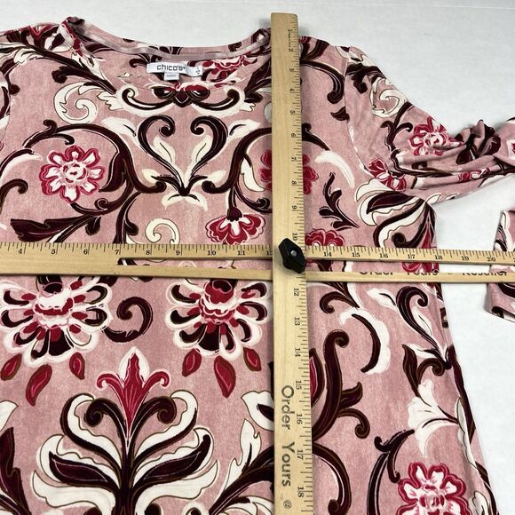 Chicos Touch Of Cool Layering Tee Floral Scroll Long Sleeve T-Shirt Boho 1 M Top - Picture 7 of 10